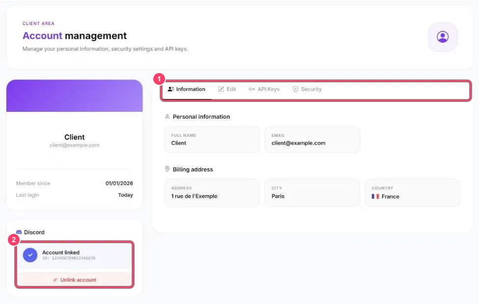 Page du profil