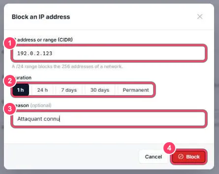 Formulaire Bloquer une IP