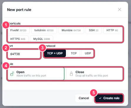 Formulaire Nouvelle règle de port