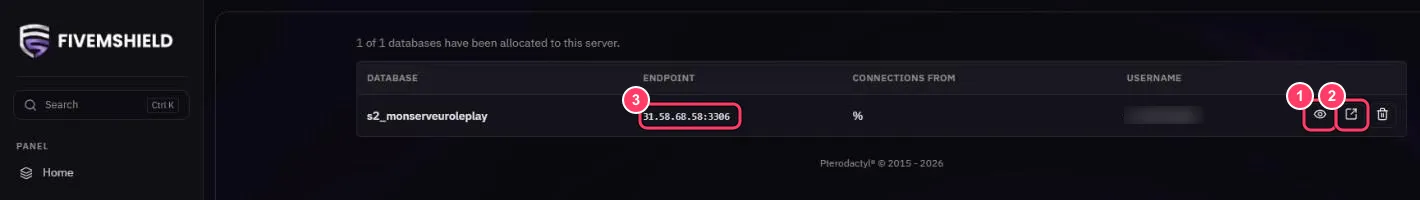 Base de données dans le Game Panel