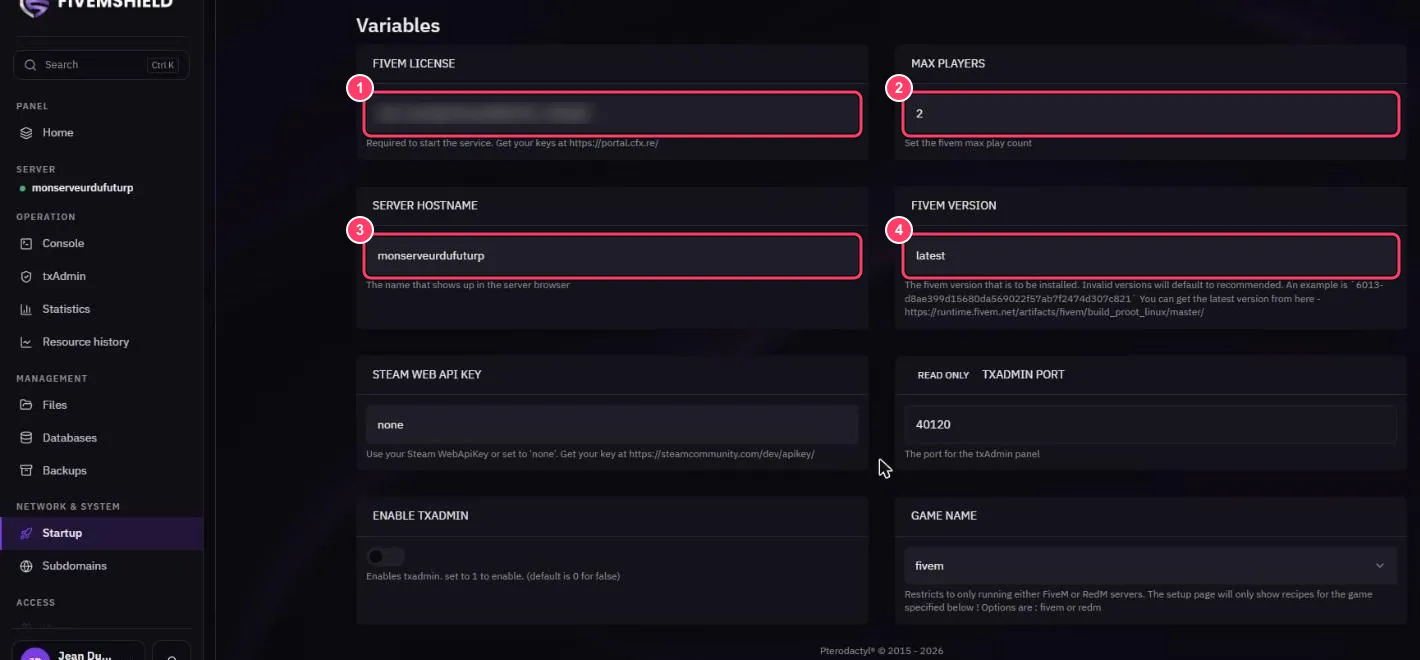 Variables de démarrage