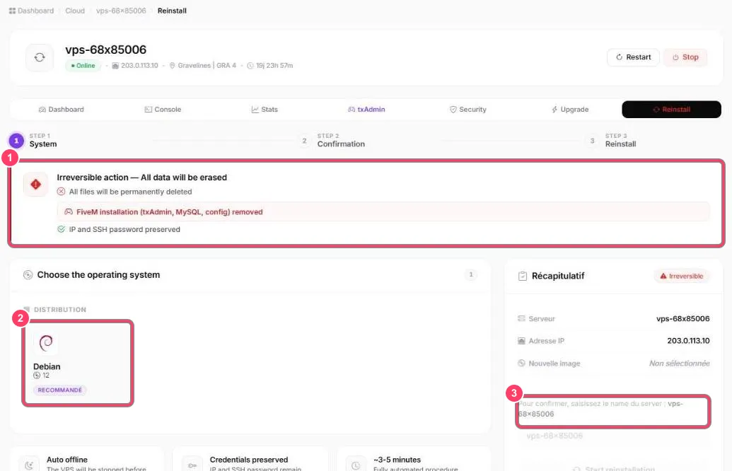 Réinstallation du VPS