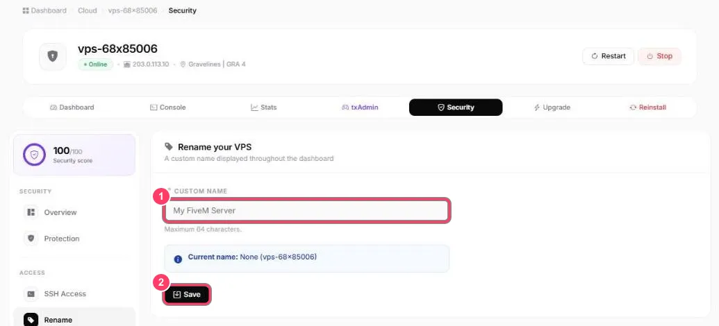 Renommer le VPS